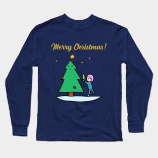 Merry Christmas - Sustainable Tree (Dark Blue) Long Sleeve T-Shirt